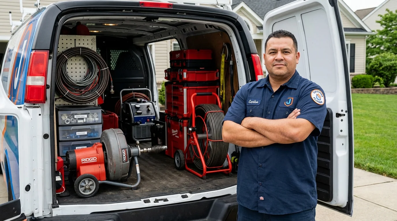 Professional drain cleaning equipment and Johns Plumbing LLC plumber in Alderson