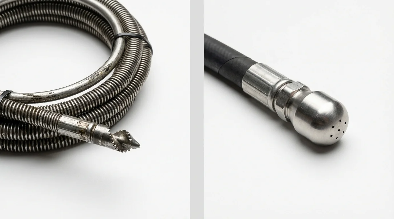Drain snake cable and hydro jetting nozzle used for drain cleaning in Alderson, WV