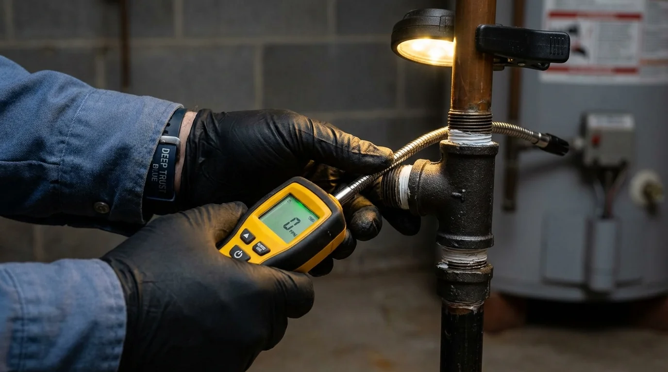 Gas leak detection with electronic sniffer by Johns Plumbing LLC in Alderson