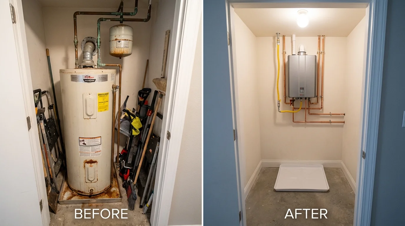 Tank water heater versus wall-mounted tankless unit comparison for Alderson, WV homeowners