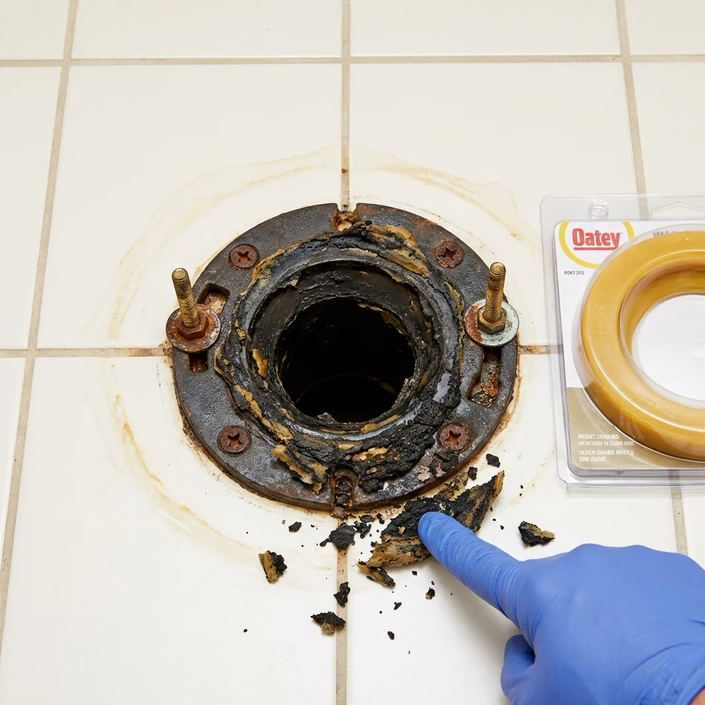 Failed wax ring showing water seepage at the base of a toilet in a Alderson, WV home