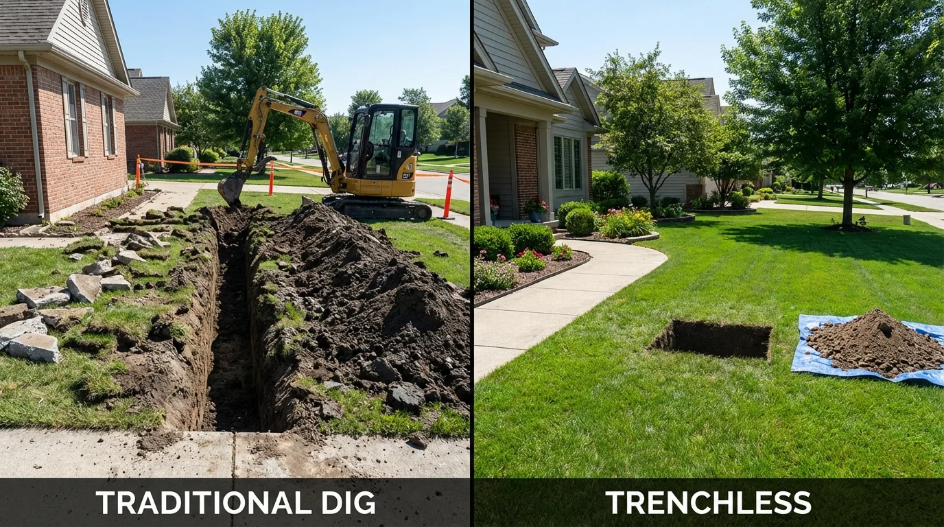 Trenchless sewer repair with minimal yard damage versus traditional excavation in Alderson, WV